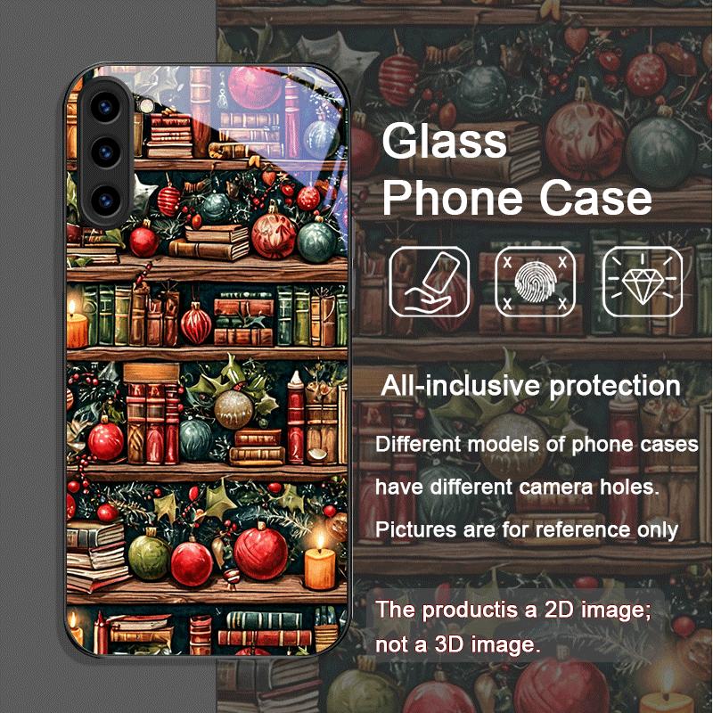 Bookshelf Christmas Decorations Print Tempered Glass Phone Case for Samsung Galaxy S25 Ultra S24 S23 Plus S22 S21 S20FE 5G Cover