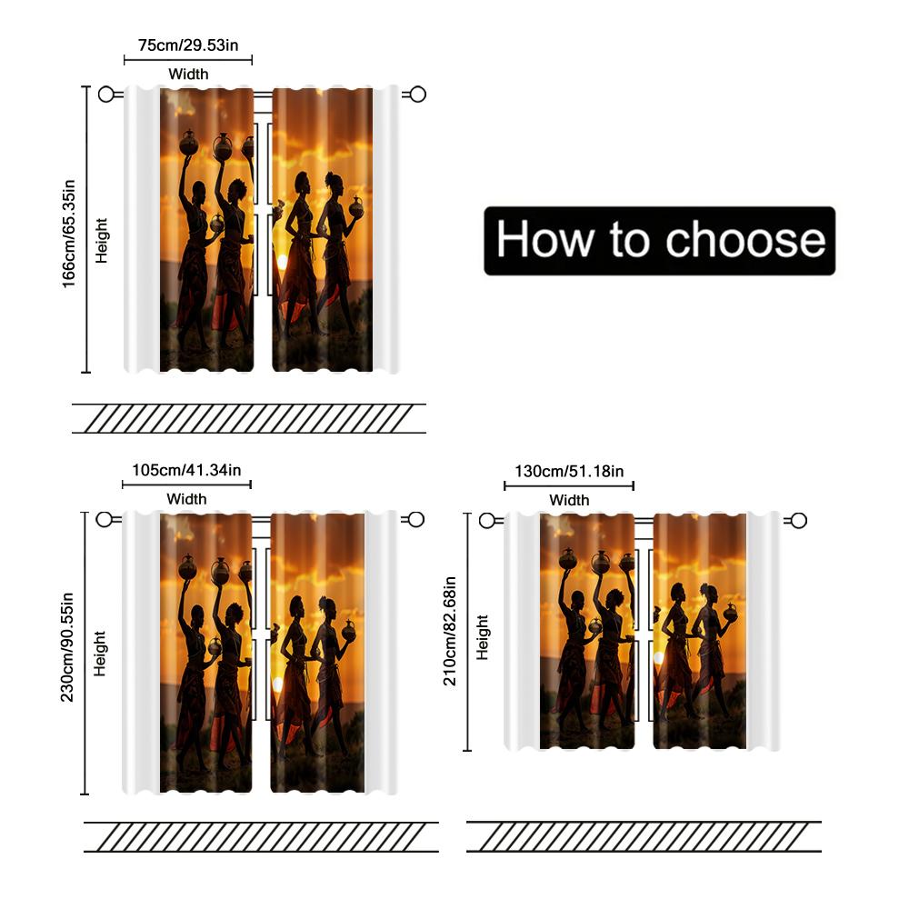 2 Pcs, Filtering Curtains (excluding Rods, Non-movable, Without Batteries) African Tribal Woman for Use In Bedrooms and Living