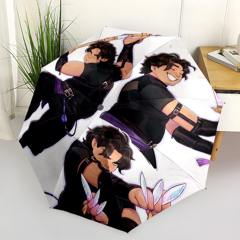 

1pc Outdoor Umbrella with Sword-Wielding Anime Character - Automatic Opening/Closing, Portable 3-Fold Design, 8-Bone Iron Frame - Perfect Gift fo