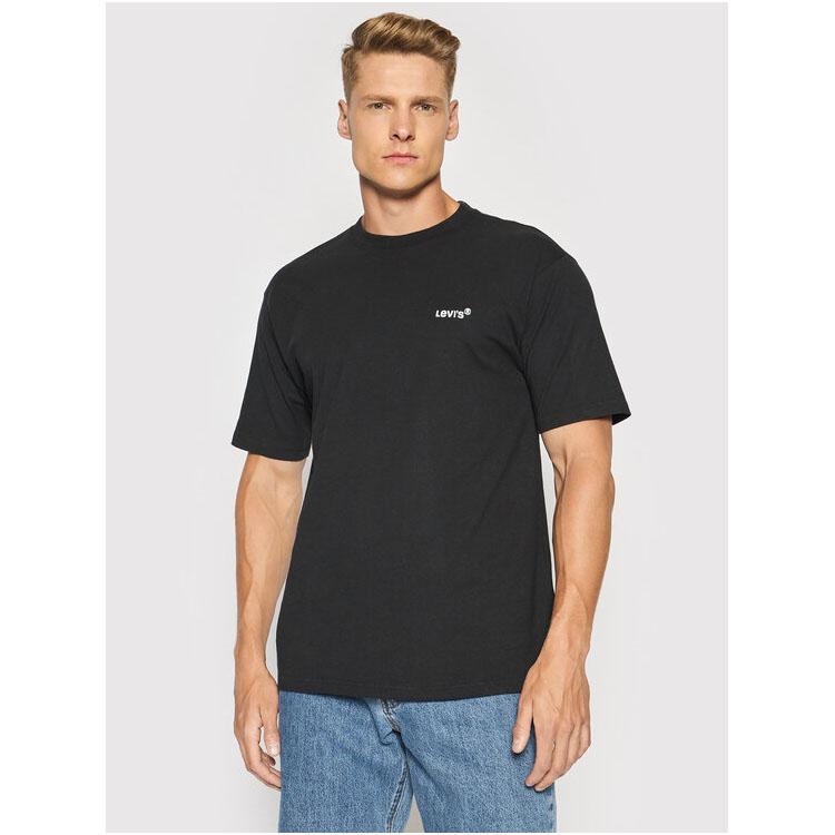 Levis Solid Logo Embroidered Crew Neck Pullover T-Shirt Unisex Tops Black A0637-0001
