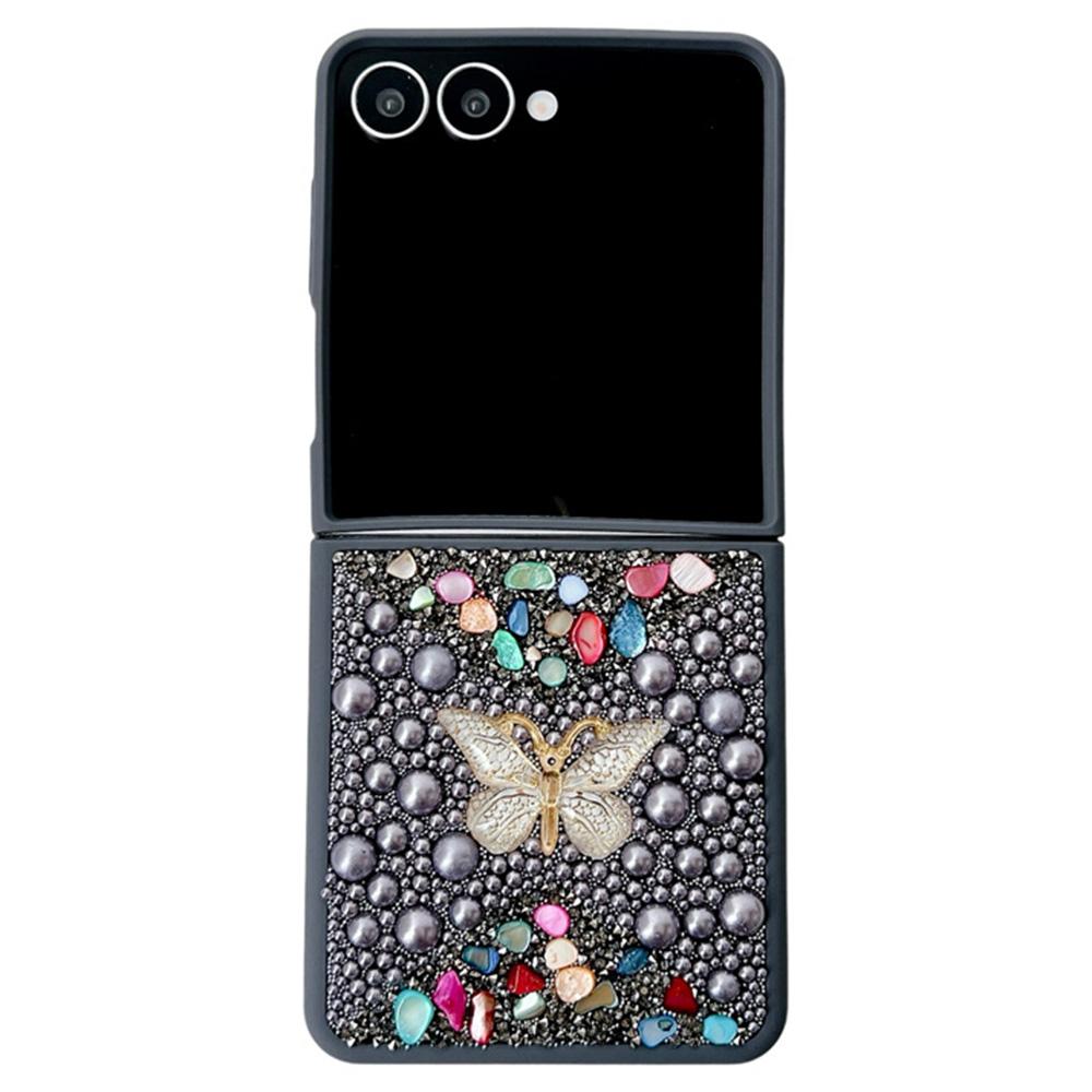 

For Samsung Galaxy Z Flip7 5G PC Phone Case Colorful Rhinestone Butterfly Decor Mobile Cover Grey