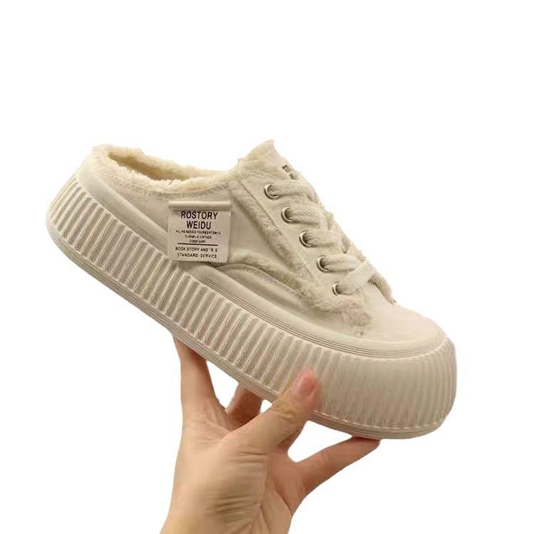 Canvas Bag Head Half Slippers Women Wear Summer New Little White Shoes Thick-soled Cool Slippers