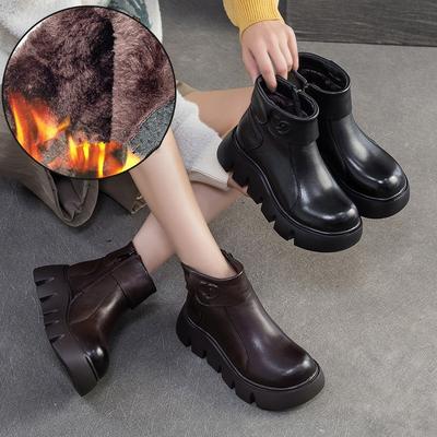 Warme Plüsch Damen Baumwollstiefel Retro Pendler Vielseitig Runde Zehenpartie Dicke Sohle Stiefeletten