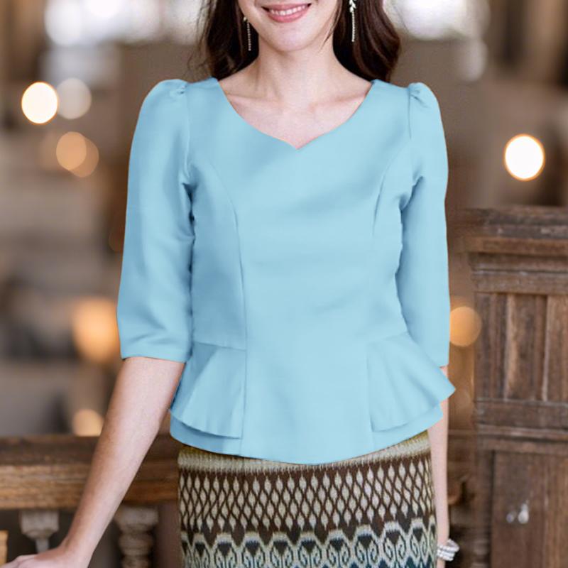 

ZANZEA Women Casual V-Neck Summer Half Sleeve Ruffles Blouse 4XL