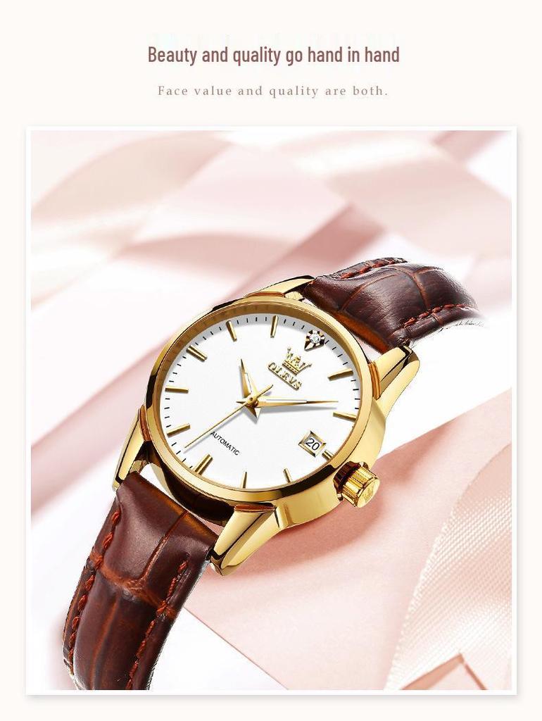 Women's Classic Waterproof Leather Strap Mechanical Watch