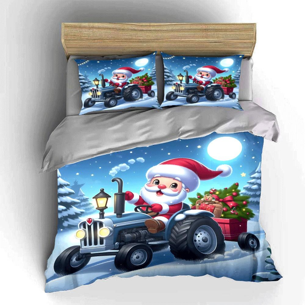 Santa'S Festive Tractor Trio Set Exquisite Three-Piece Bedding Set Gift For Kids And Adults