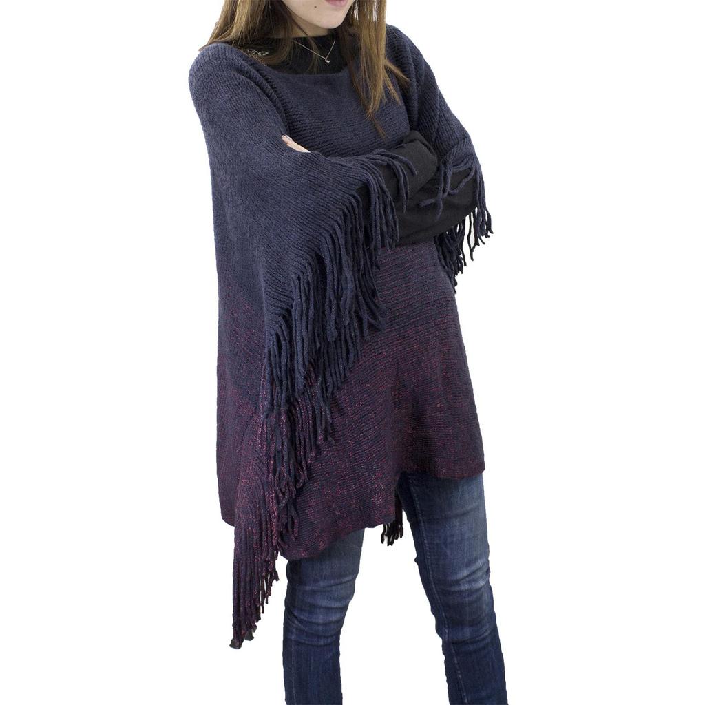 Ladies Ethnic Style Retro Sassel Head Cape Thick Color Striped Shawl Scarf