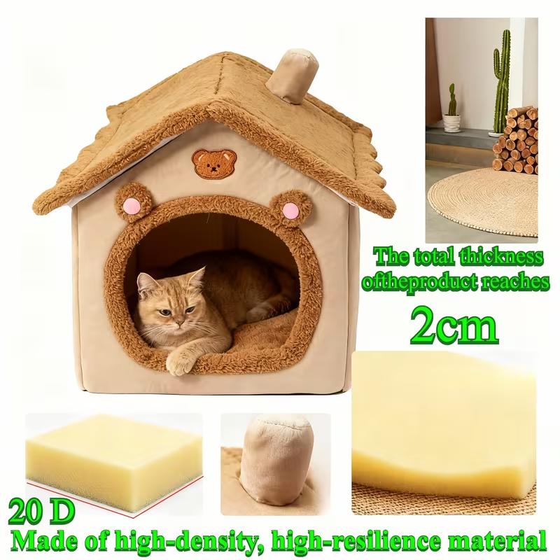 Warm Cat House Bed for Indoor Cats and Small Dogs, Removable Washable Pet Bed House with Soft Cushion, Cozy Winter Pet Sleeping Nest