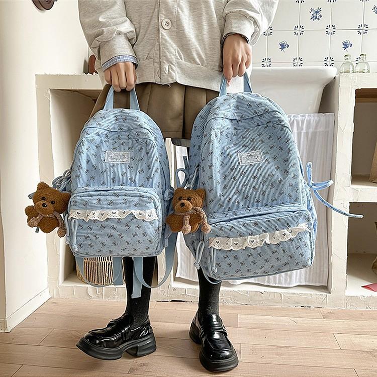 Schoolbag new schoolbag ins wind Korean female niche light class junior high school students corduroy large-capacity backpack