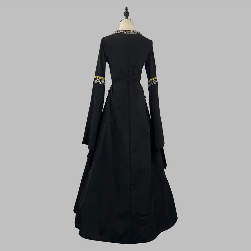 European & American Gothic Medieval Square Neck Bell Sleeve Plus Size Dress