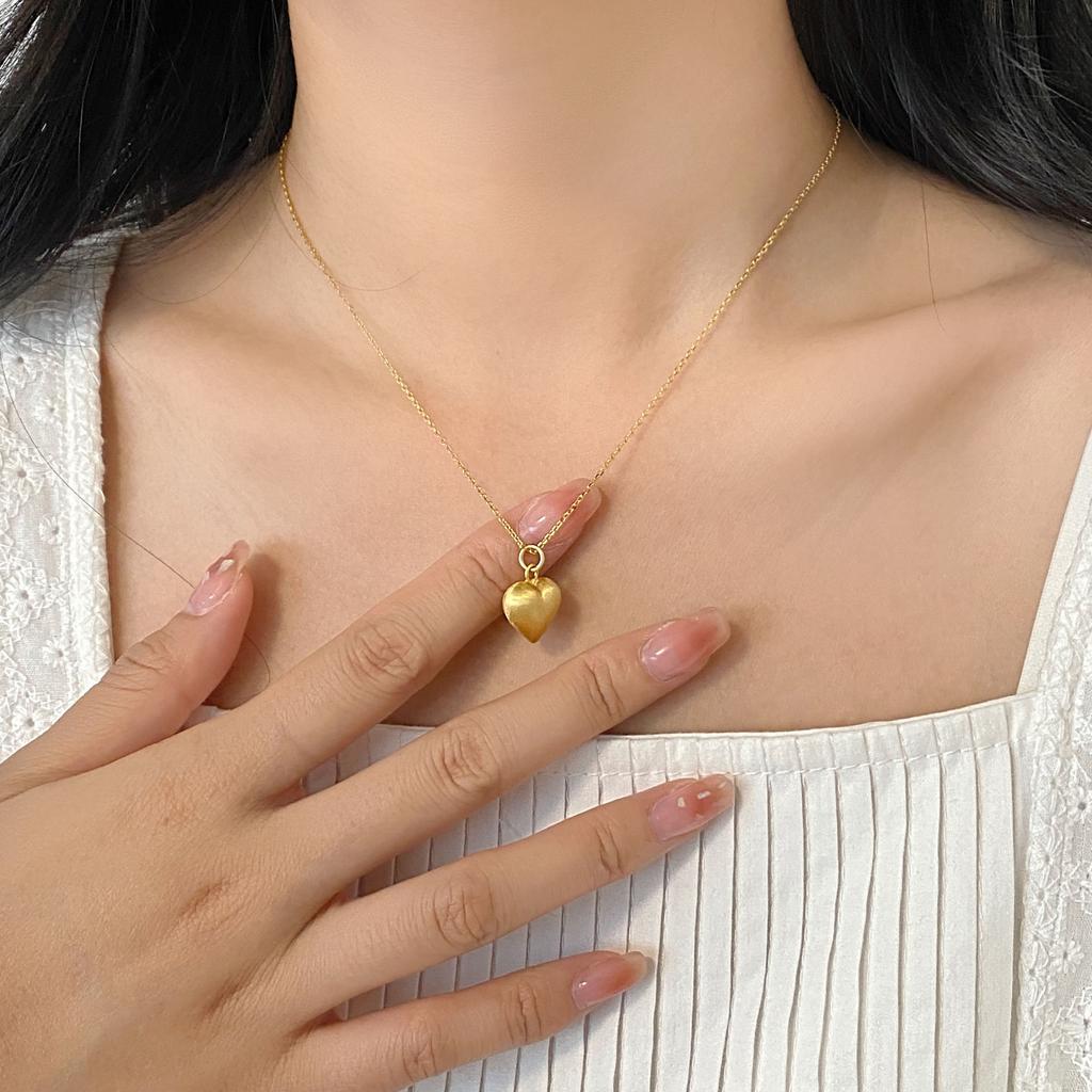 Europe, America and South Korea Korean version 925 sterling silver necklace women's ins brushed matte love pendant collarbone chain