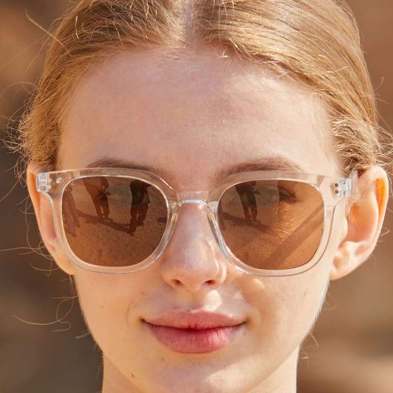 KOLEAT WOMEN Layered Horn-Rimmed Transparent Brown Square Round UV Protection Sunglasses [SRDTR]