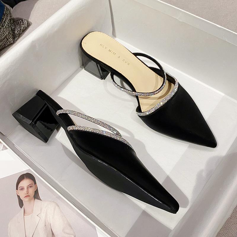 

Huiliya thick heel bag head half slippers women s versatile medium heel high heels low heel lazy muller shoes G5330-2 39