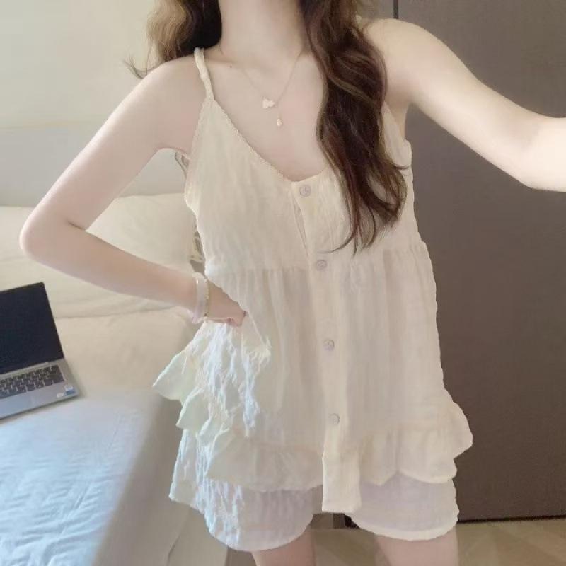 Women's Summer Pajama Set: Sweet Loose Camisole & Shorts with Removable Chest Pads