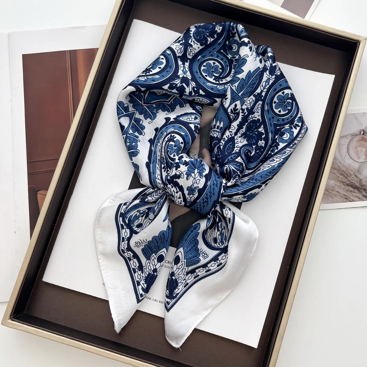 

Floral Print 70cm Satin Headkerchief Women Luxury Design Neck Tie Scarf Female Hair Hand Wrist Foulard Shawl Hijab Bandana New 70x70CM