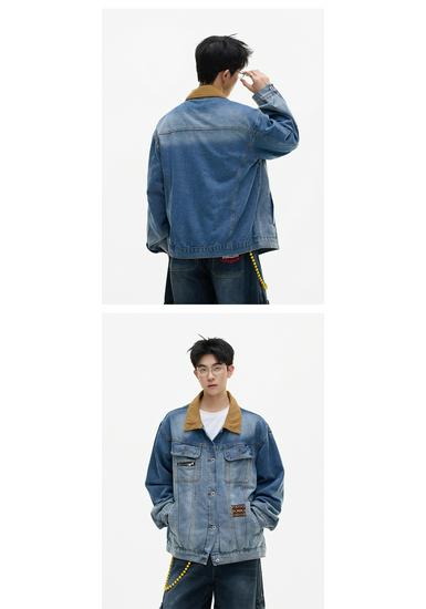 Men's Retro Denim Jacket: Spring & Autumn Casual Solid Color Lapel, Trendy and Loose Fit.