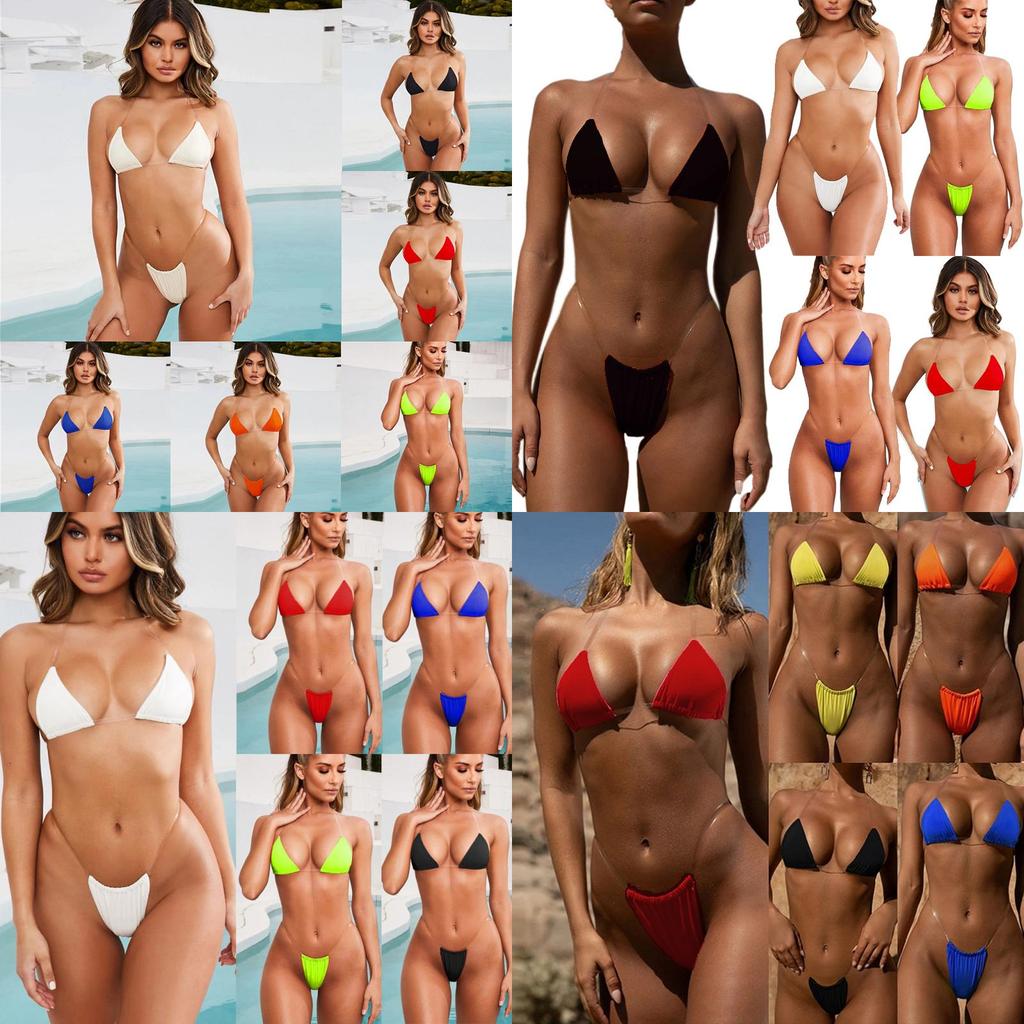 Clear Micro Bikini Straps Women Brazilian Gstring Set Thong Swimsuit Swimwear