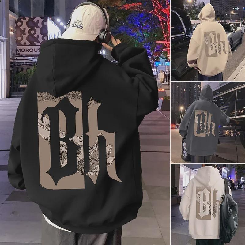 Men's Hong Kong Style Retro Hooded Sweatshirt - Spring/Fall American Heavyweight High Street Trendy Loose Jacket with Plus Velvet