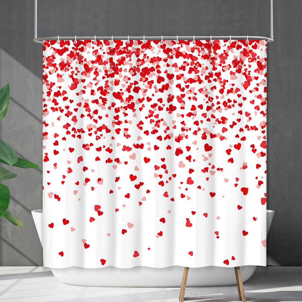 Bathroom Waterproof Curtain Digital Printing Valentine'S Day Love Shower Curtain Free Punching Toilet Partition Curtain Shower Cloth
