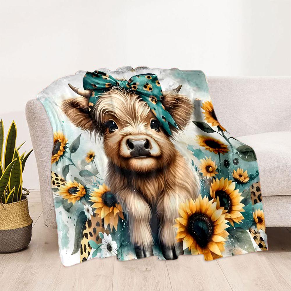 Highland Cow Selfie Flannel Blanket,Lightweight,Office Blanket,Sofa Blanket,Comfortable Blanket