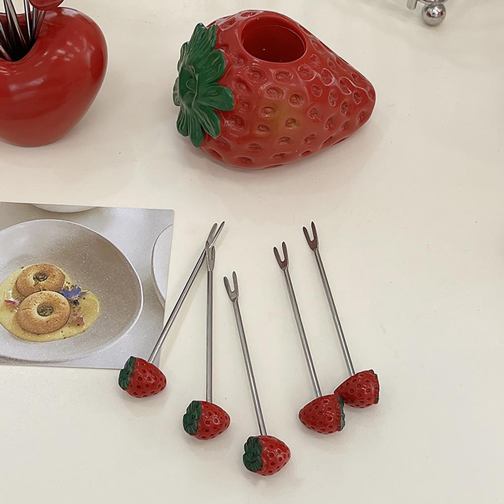 5Pcs Fruit Fork Set Cute Shape Multipurpose Stainless Steel Fruit Forks Food Pick Forks with Holder