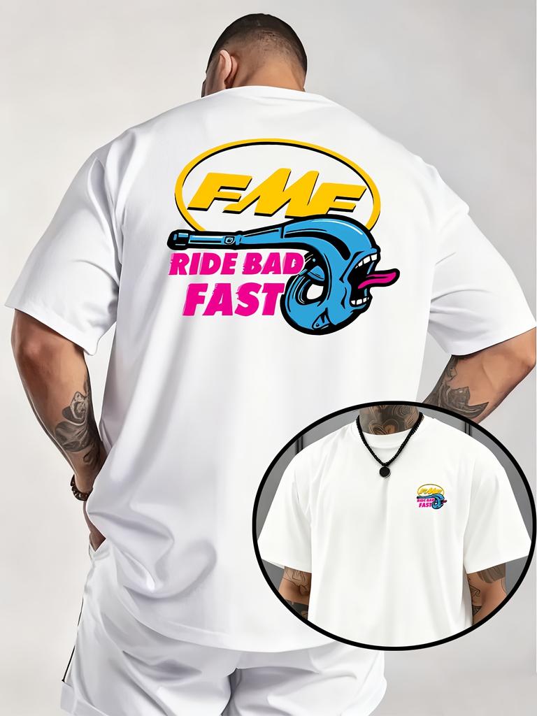 Summer New American Motorcycle Style Fmf Fun Exhaust Pipe Tshirt ride Bad Fast Cool Shortsleeved Knitted Fabric Unisexs Top