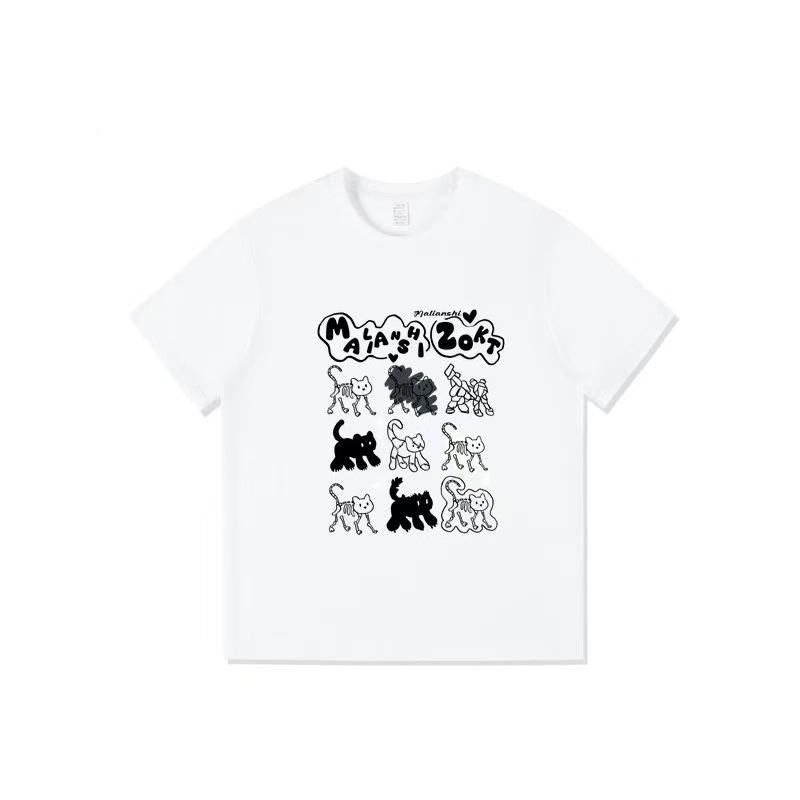 Summer New Niche Cartoon Fun Kitten Printing Design Sense Short Sleeve T-Shirt Women's Casual Loose Versatile Top