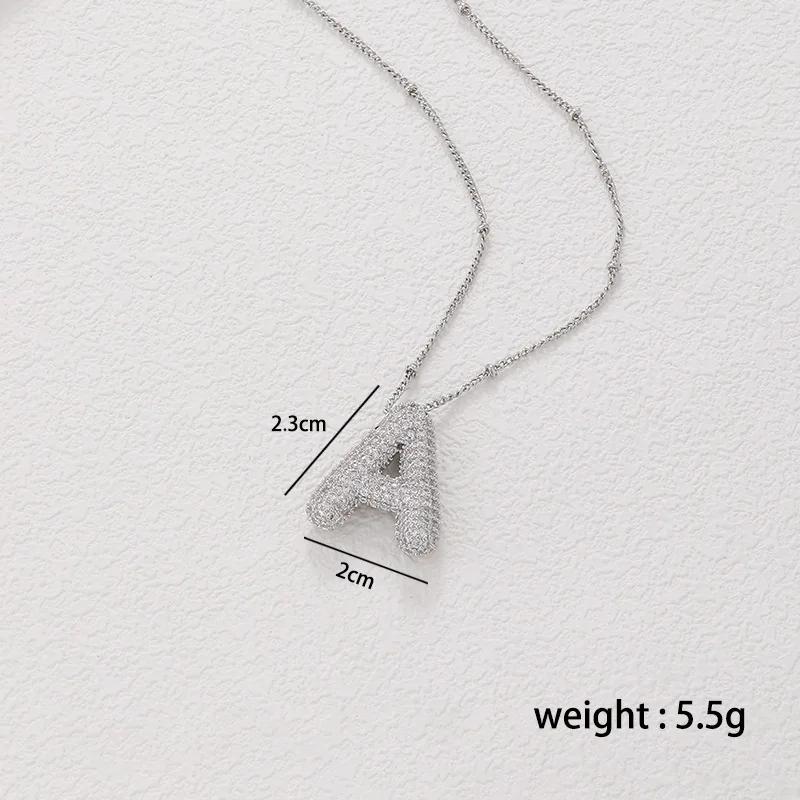 CZ Zircon Chunky Bubble Letters Pendant Necklace for Women Men Silver Color Initial A-Z Letter Necklace Charm Jewelry