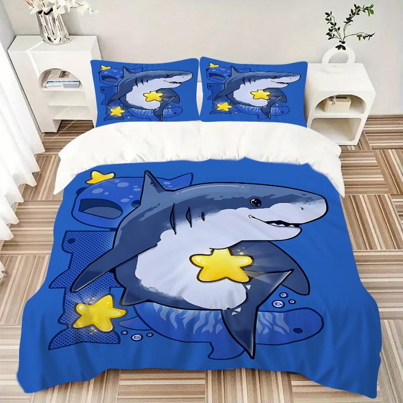 3pcs Bedding Set Shark Star Includes 1 Comforter + 2 Pillowcases, Without Pillow Inserts, Soft Comfortable,a0909130