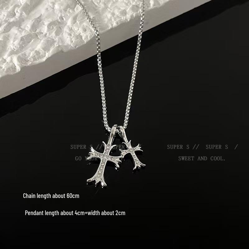 

Men s & Women s Trendy Hip Hop Titanium Steel Cross Necklace - Non-Fading, Long Sweater Chain, Niche Design