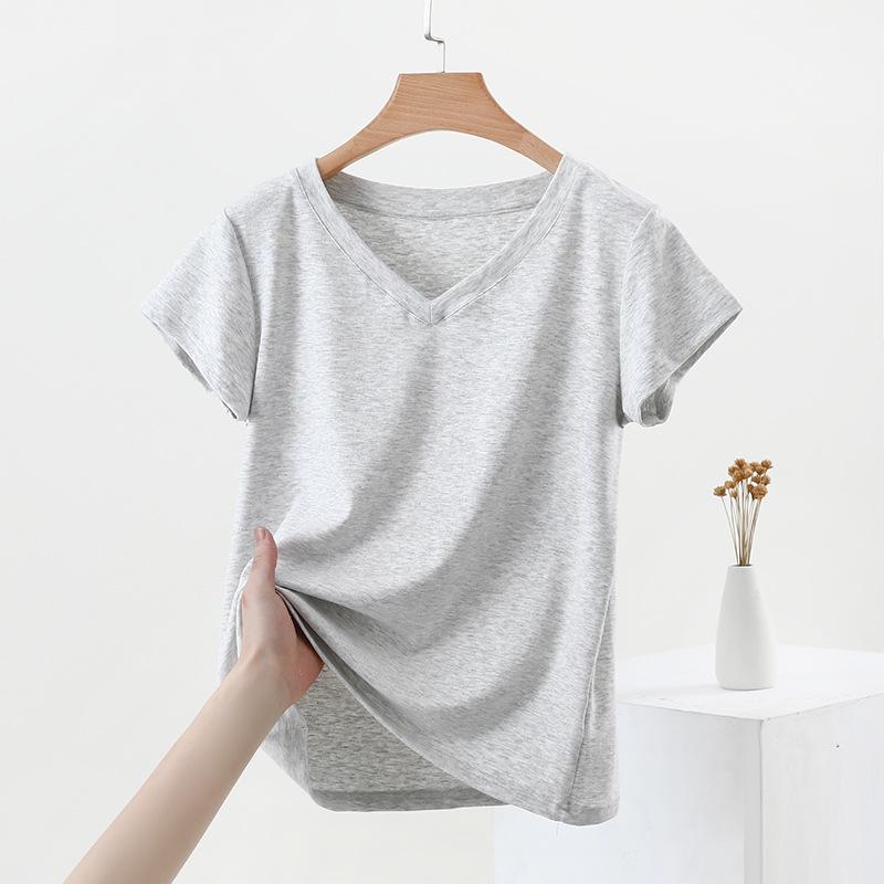 Women's Summer 2025 Slimming Solid V-Neck Short Sleeve T-Shirt - Casual, Versatile and Stylish