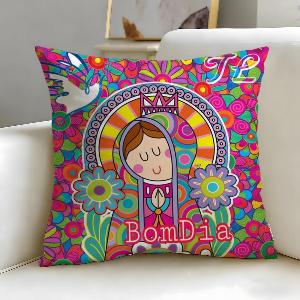 art theme Cartoon Virgin Mary Art Cushion Cover Soft & Easy-Wash Pillow Case – Versatile for Couch, Bed, Travel and Office