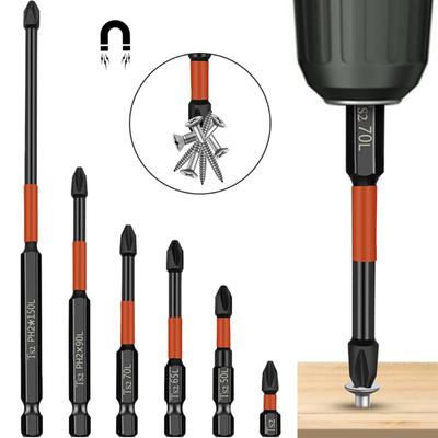1/6PCS Magnetic Electric Screwdriver Bit Crosshead PH2 S2 Alloy Impact Head Solid Screwdriver Anti Slip Screwdriver Hand Drill Tool