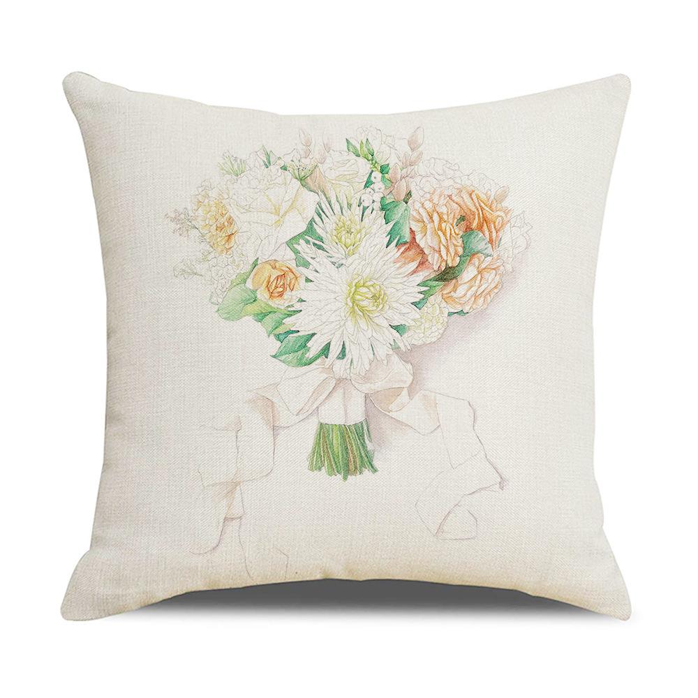 Nordic New Home Simple Plant Flower Series Linen Pillow Cover Square Sofa Cushion Cover