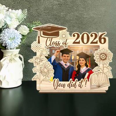 Photo Frame, 2026 Graduation Season Theme, Wood Carving with Stable Base Memory Frame, Graduation Gift for Parties And Commemorations