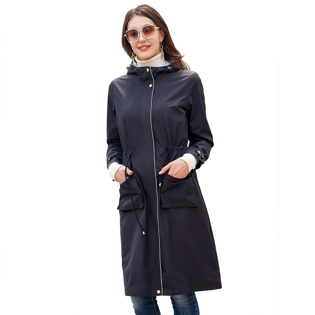 Women's Fashion Casual Solid Color Print Spring Autumn Long Sleeve Hooded Jackets & Coats
