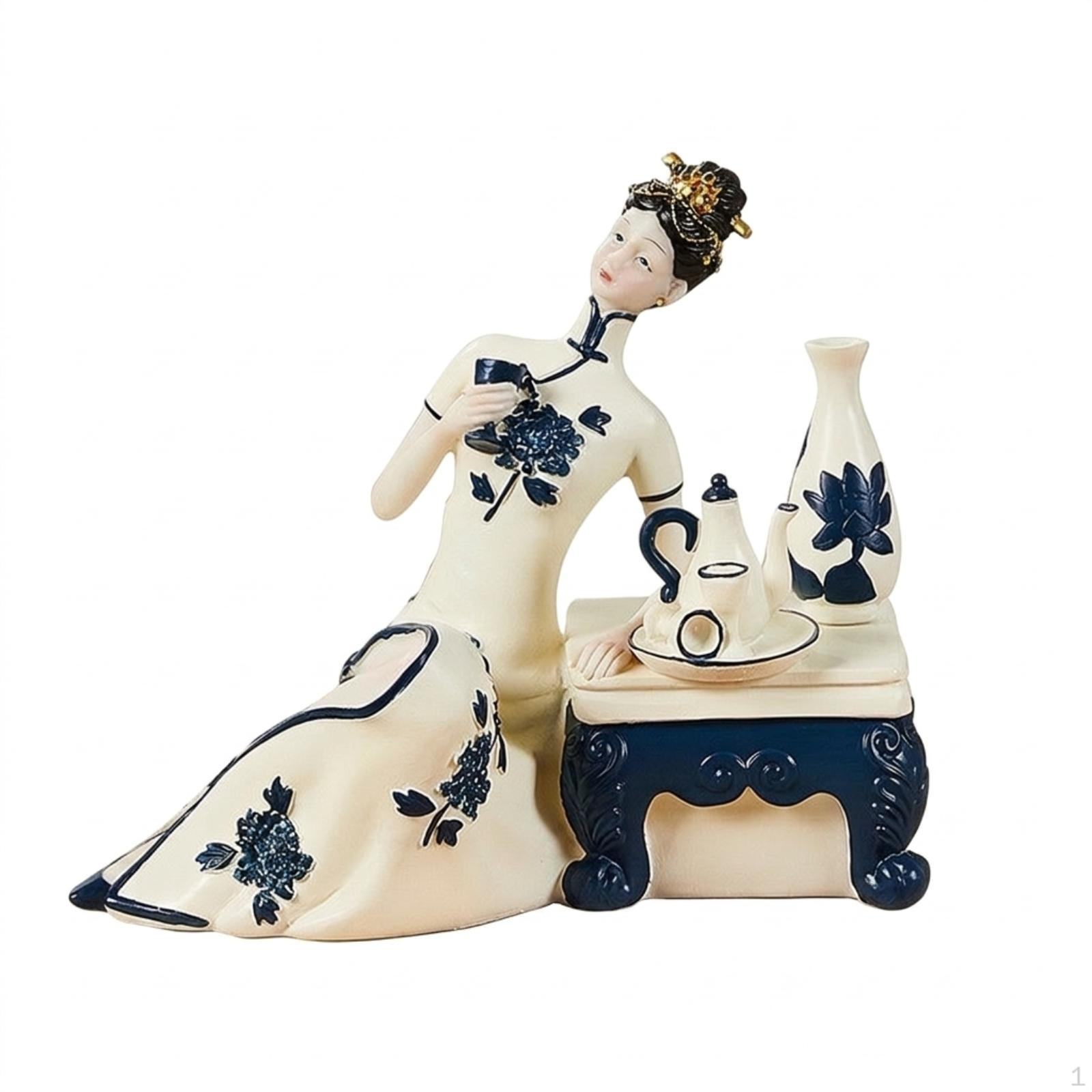 Chinese Lady Figurine Elegant Ceramic Statue Glazed Traditional Female for
