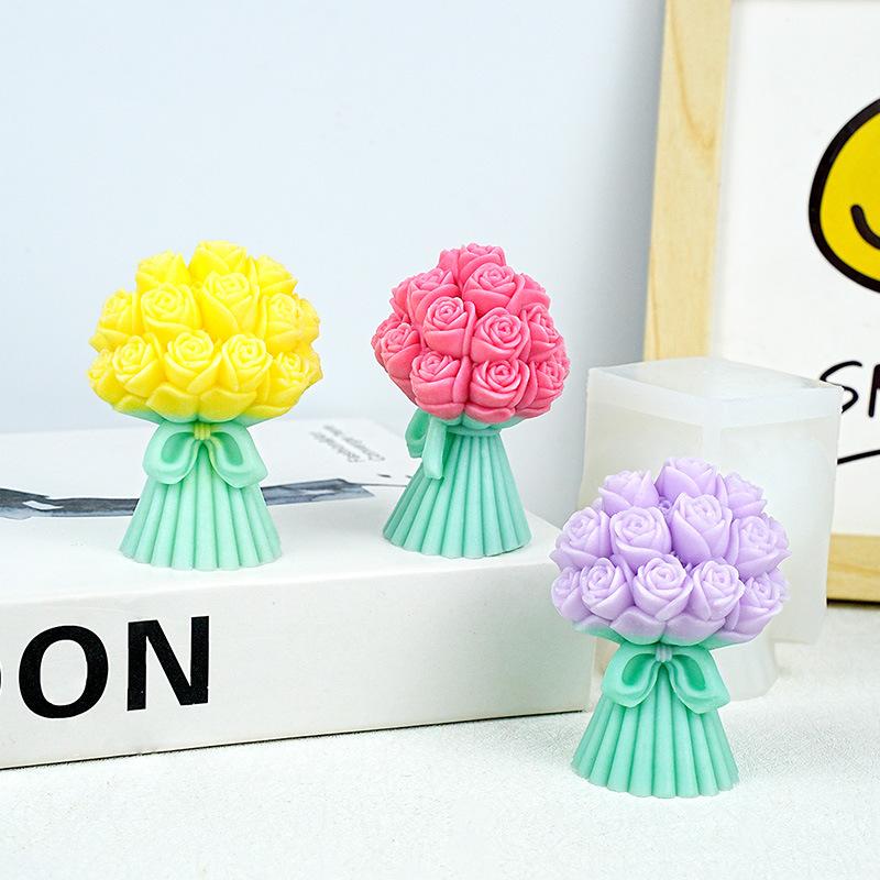 1pc Valentine's Day Roses Love Bows Flower Bouquets Aromatherapy Candles Silicone Molds That Are Easy To Clean and Demold