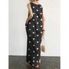 Plus Size Women's Black Polka Dot Sleeveless Linen Long Dress