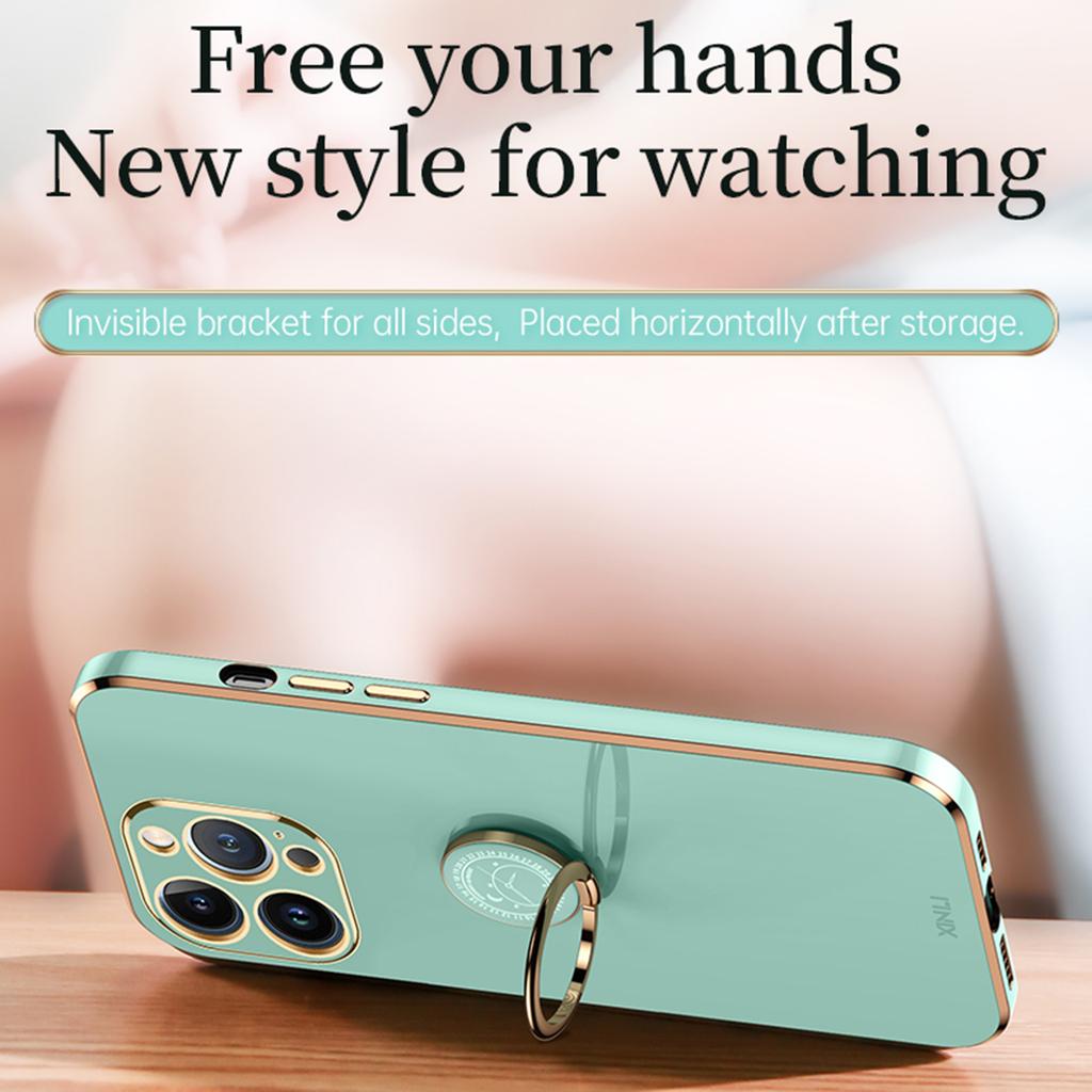XINLI For iPhone 16 Pro Max Case Ring Kickstand Electroplating TPU Phone Cover