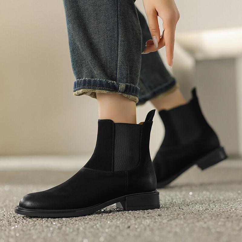 Fashion NEW Autumn/Winter Women Boots Round Toe Low Heel Chelsea Boots Genuine Leather Shoes for Women Retro Ankle Boots botas de mujer