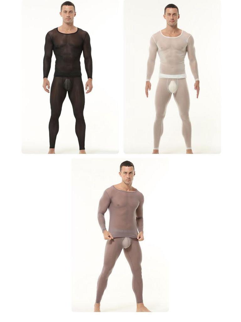 Men's Sheer Ice Silk Underwear Set - Sexy, Tight-Fitting, See-Through Fitness Base Layer