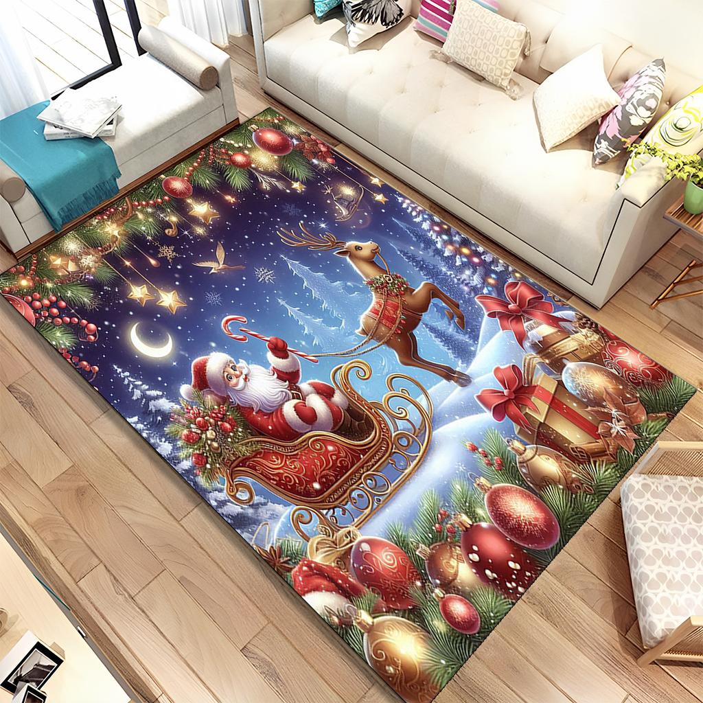 Fofo Pai Natal Árvore de Natal Feliz Desenho Animado Festival Tapete de Presente para Sala de Estar Quarto Casa Decoração de Sofá, Antiderrapante