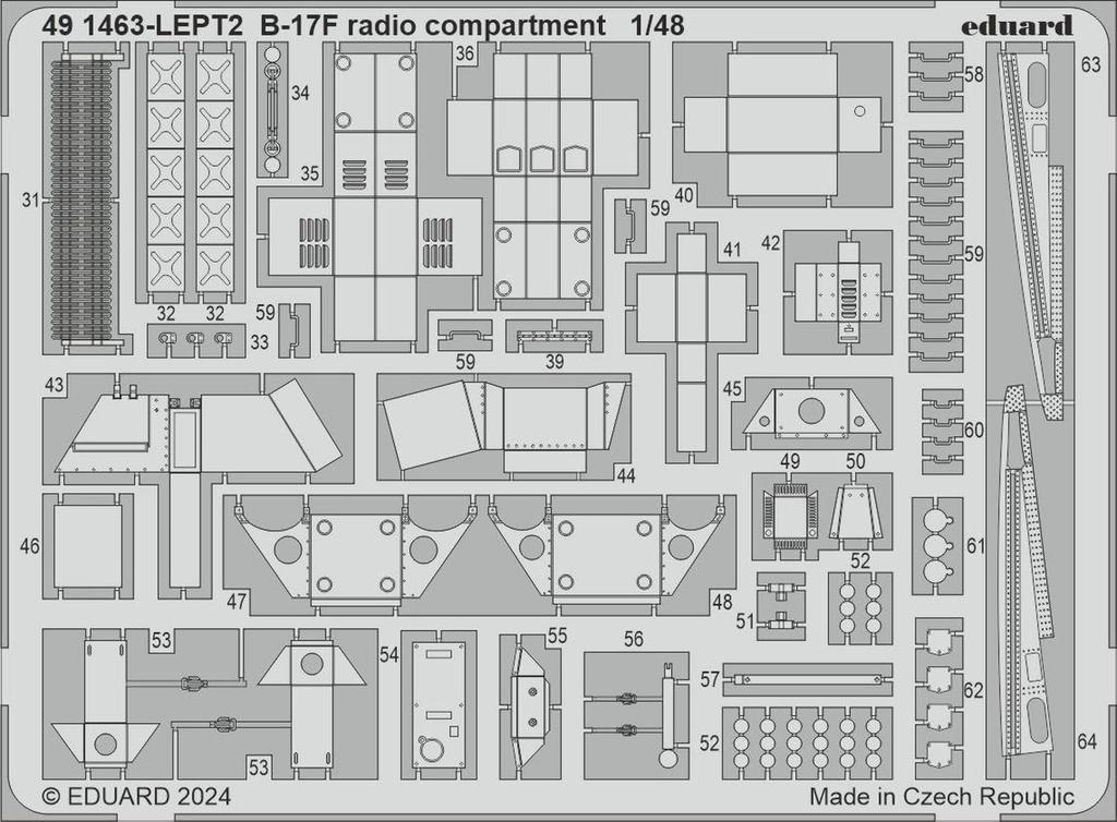 Eduard 1/48 Scale B-17F Radio Compartment Interior Etching Parts (for Eduard) Plastic Model Kit Parts EDU491463