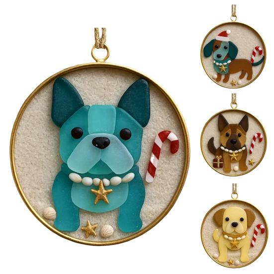 Sea Glass Art Dog Ornament Hanging Dog Sea Glass Christmas Tree Ornament Handcrafted Pet Memorial Decoration for Holiday Home Party Decor