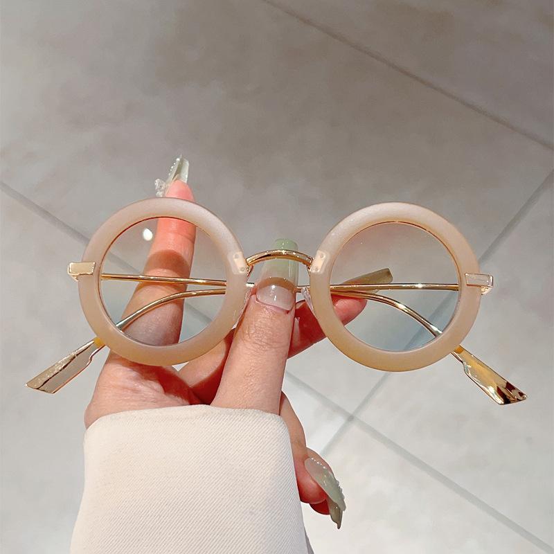 New Retro Gradient Round Thin Frame Women Sunglasses Brand Wood Grain Frame Design Steam Punk Men Trendy Glasses UV400