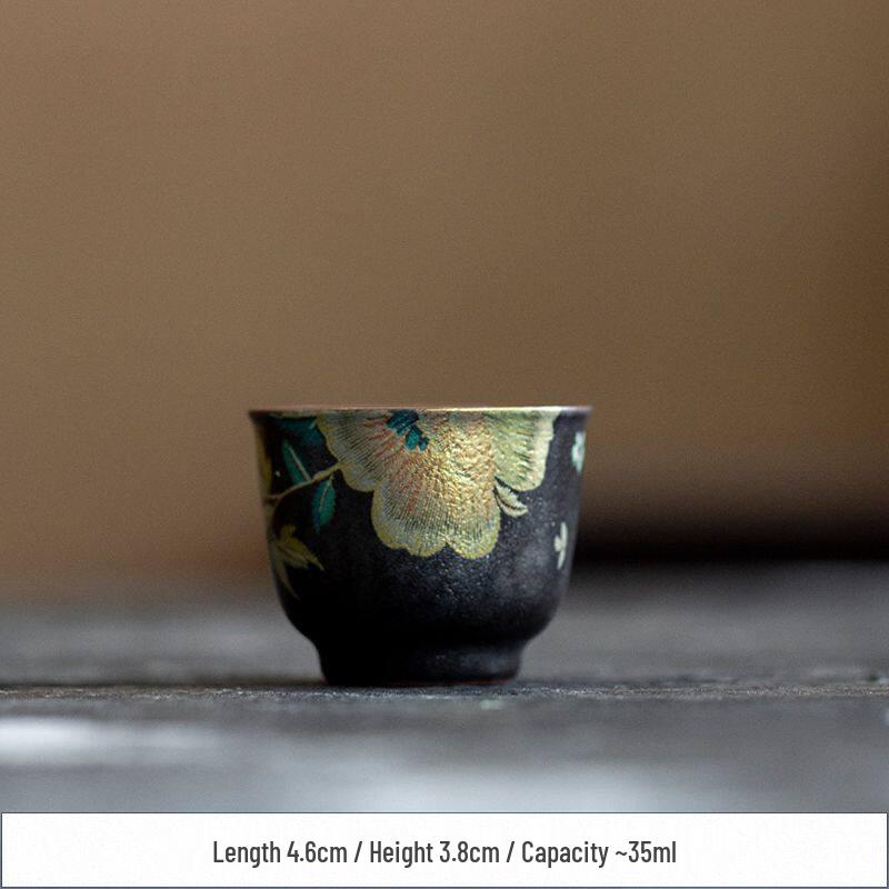 

Mu Xi Hand-Painted Peony Ceramic Tea Cup: Exquisite Small-Capacity Tasting Cup Standard