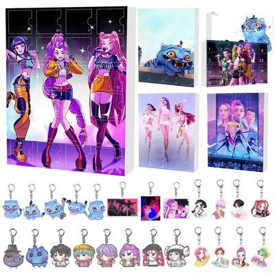 KPop Demon Hunters 24pcs Advent Calendar Box Kawaii Acrylic Keychain HUNTR X Rumi Mira Zoey Jinu  Kid Surprise Box Toy Gift