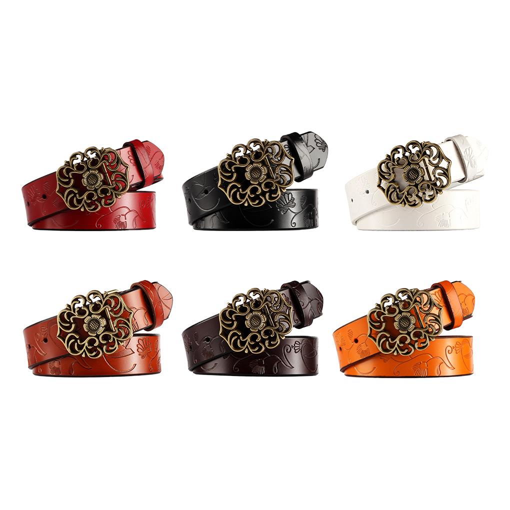 Leather Flower Buckle Belt For Jeans Adjustable Length Premium PU Delicate And Exquisite