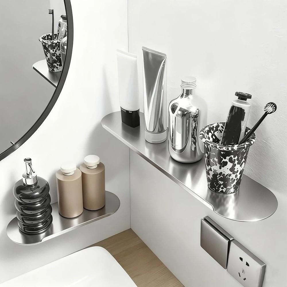 Stainless Steel Bathroom Storage Rack Rectangular Wall Mounted Shower Shampoo Rack Decorative Rustproof Spice Rack Bedroom